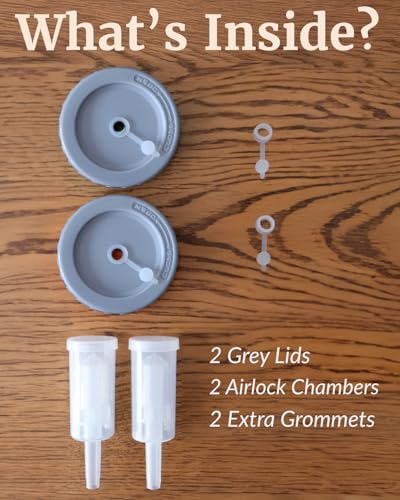 Elementi Mason Jar Fermentation Lids - Easy to Use Fermenting Lids for Wide Mouth Mason Jars - Make Delicious Sauerkraut & Kimchi, Airlocks Fermentation Kit, Burping Air Lock Fermenters - Set of 2 - color: Grey