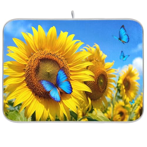 Blooming Sunflowers Dish Drying Mat for Kitchen Counter Super Absorbent Drying Mat 18x24in Large Dish Drying Matts for Countertop Protector Dishes Pad - color: Blooming Sunflowers, size: 18" x 24"