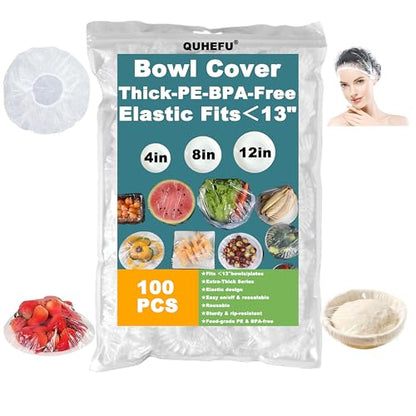 100 Plastic Wrap Bowl Covers Bread Proofing For Food Sourdough Bread Baking Rising Elastic Reusable Plate Covers Outdoor Food Fresh Keeping Bag Shower Cap Hair Deep Conditioning,BPA Free,Thicker Serie