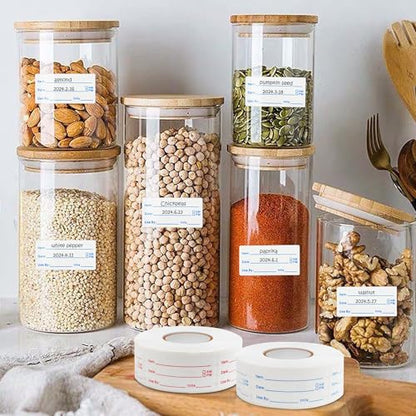 1000Pcs Food Labels, AIMEIKI 2 Rolls 1 x 2 Inch Removable Date Stickers Waterproof Food Storage Stickers for Freezer, Refrigerator, Food Containers Easy Clean No Residue - style: 1x2inch labels