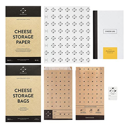 Formaticum Cheese Storage Kit x 5 - Cheese Storage Bags (75), Cheese Storage Paper (75) and Cheese Log Pocket Journal (5)