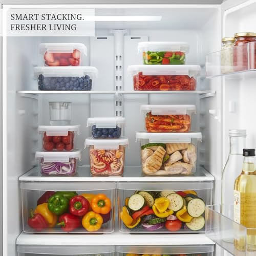 Food Storage Containers with Lids, Stackable PP Plastic Bins for Refrigerator & Pantry Organization, Clear Design for Leftovers and Prep Ingredients - size: 6.65 x 4.72 x 2.8 in