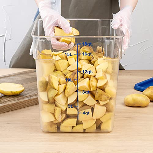 Restaurantware Met Lux 18 Quart Brine Buckets 10 Square Marinating Containers - With Volume Markers Built-In Handles Clear And Blue Plastic Dough Rising Buckets Freezer-Safe Lids Sold Separately - size: 18 Quarts, style: 10 Count