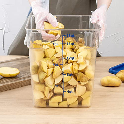 Restaurantware Met Lux 18 Quart Brine Buckets 10 Square Marinating Containers - With Volume Markers Built-In Handles Clear And Blue Plastic Dough Rising Buckets Freezer-Safe Lids Sold Separately - size: 18 Quarts, style: 10 Count
