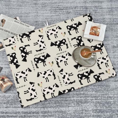 Cute Farm Cows Dish Drying Mat For Kitchen Counter, Super Absorbent Microfiber Dish Drying Pad, Kitchen Gadgets For Easy Clean Multi-Use Large 18"x24" - color: Cute Farm Cows