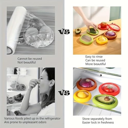 Reusable Food Cover with Lid Stretch Wrap Saver for Fruit and Vegetables Kitchen Storage Cover for Onion Lemon Tomato - color: Red