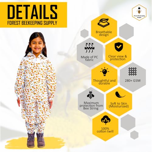 FOREST BEEKEEPING SUPPLY- Kids Full Body Bee Suit. Cotton twill soft to Children’s skin tuff to bee Stings with Veil - color: Pullover Jacket, size: Medium