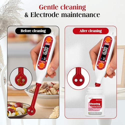 pH Meter Food Digital Electronic pH Tester for Fermentation 3*50ml pH Buffer Calibration Solution Kits Hot Sauce Food Tester Probe for Cheese Sourdough pH Temperature pH Test Strips for Acidity