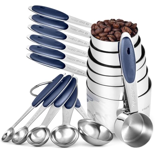 U-Taste Measuring Cups and Spoons: Food Grade 18/8 Stainless Steel 12 Pieces Metal Stacking Kitchen Baking Cooking Measure Set with Strengthened Weld Joints (Midnight Blue, Upgraded Version) - color: Navy Blue