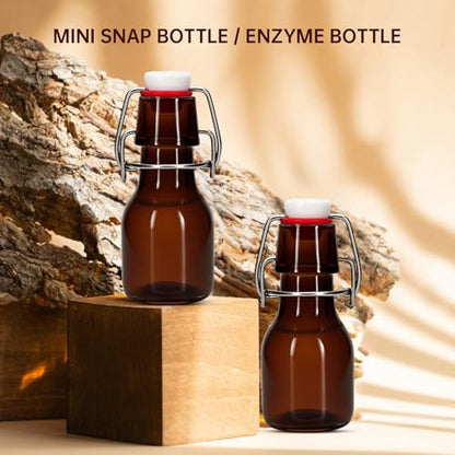 12Pcs 2 oz Amber Mini Swing Top Glass Bottles with Stoppers Small Flip Top Bottles with Airtight Lids for Crafts Decoration Wedding Themed Party Favors (12)