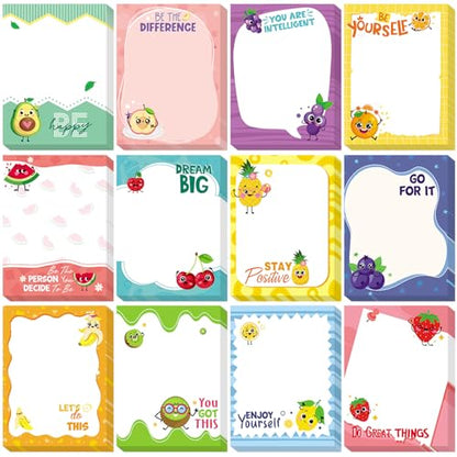 Chiisong 12 Pcs Fun Inspirational Sticky Notes 3 x 4 Inch Motivational Fruit Notepads Cute Post Positive Appreciation Sticky Notes Positive Gifts for Office Nurse Coworkers Supplies - style: Motivational Fruit