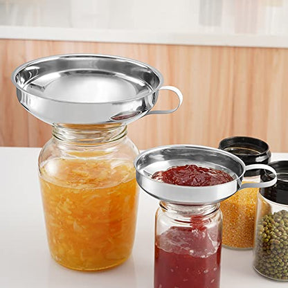 Stainless Steel Canning Funnel Wide Mouth Metal Funnels Large Kitchen Funnel Liquid Powder Transfer Funnel with Handle for Mason Jars Small
