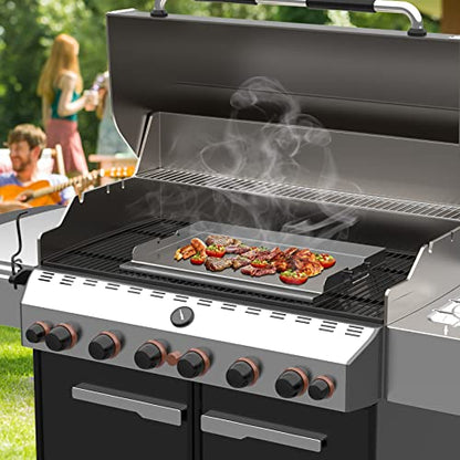 Skyflame Universal Stainless Steel Griddle Plate with Even Heating Bracing for BBQ Charcoal/Gas Grills, 23" x 16" Rectangular Hibachi Flat Top Griddle for Indoor/Outdoor Cooking - size: 23" x 16" x 2.2"