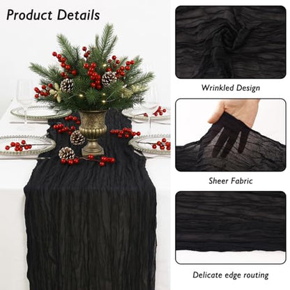 Black Cheesecloth Table Runner 120 Inch 10FT Cheese Cloth Runners 1 Pack for Baby Shower, Banquet, Theme Party, Football Theme - color: Black