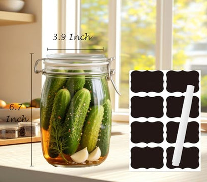 32 oz Pickling Jars with Airtight Lids,4 Pack Airtight Glass Pickle Jars Wide Mouth,Air Tight Glass Storage Containers for Canning,Pickling,Fermenting