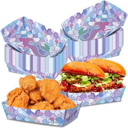 No Folding Required 100 Pack 2 Lb Mermaid Paper Food Trays Mermaid Plates Birthday Party Supplies Cartoon Themed Nacho Trays Paperboard Mermaid Hot Dog