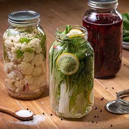 Wide Mouth 64 oz (half gallon) mason Jars with Lids and Bands (12-Pack) bundled With, KangarooBands Jar Opener, and Package Of Jar Labels | Canning, Fermenting, Pickling, DIY Decors Projects