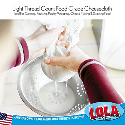 LOLA Cheese Cloth, 27 Sq. Ft / 3 Sq. Yards/Pack, 100% Cotton, Lint Free, for Poultry Wrapping, Cooking, Straining & Cheese Making - 1 Pack