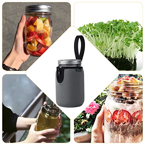 Beautyflier Mason Jars 32oz Wide Mouth Sleeve Regular Mouth Mason Jars Insulators Drinking Glass Coolers Sprouting Jars Blackout Sleeve (Gray) - color: Gray
