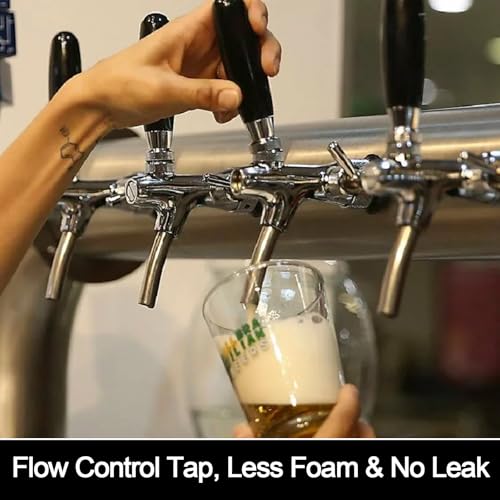 Flow Control Beer Faucet Adjustable Long Shank Keg Tap, Draft Beer Tap Faucet with 5/16'' Barbed Fitting Stainless Steel Core Brass Body Adjustable Beer Keg Tap for Homebrew