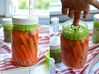 4 Pickle Pusher Small Batch Fermentation Kits. Complete with Airlock and Weight-Replacement. BPA Free. Holds 25X More Than Fermenting Weights. Fits Widemouth Mason Jars Not Included
