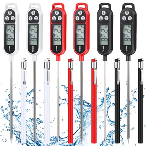 Copkim 6 Pcs Meat Food Thermometer Food with Probe Water Liquid Instant Read Digital Thermometer Kitchen Cooking Supplies for Cooking BBQ Milk Yogurt (Black,White,Red) - color: Black, White, Red