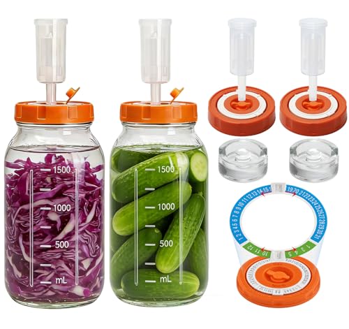 Fermentation Kit for Wide Mouth Mason Fermenting Jar, 2 Glass Weights,2 Lids with Date Marker,2 Airlocks (No Jars) Complete Pickling Sauerkraut Kit - color: Orange