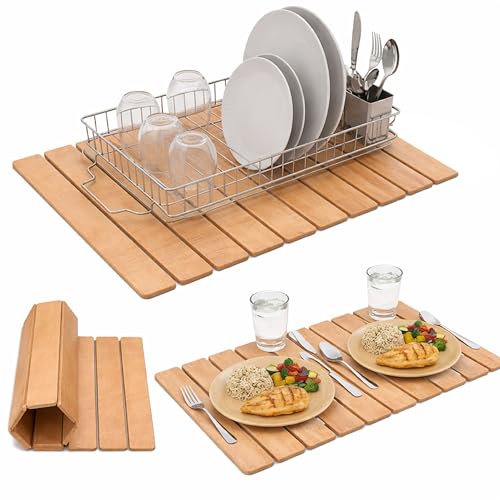 Large Stone Drying Mat 24"x16" – Diatomaceous Earth Stone Dish Drying Mat – Foldable, Ultra-Absorbent & Quick-Drying Countertop Protector for Cups, Plates, Utensils & Cookware - Wood Grain Textured - color: Wood Grain