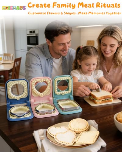 3-in-1 Uncrustable Sandwich Maker - Heart/Circle/Square Crustless Sandwich Cutter & Sealer for Kids' Lunch, Breakfast & Lunchboxes | BPA-Free Uncrustable Press,Easy Clean(3-Shape Blue) - color: 3-Shape Blue