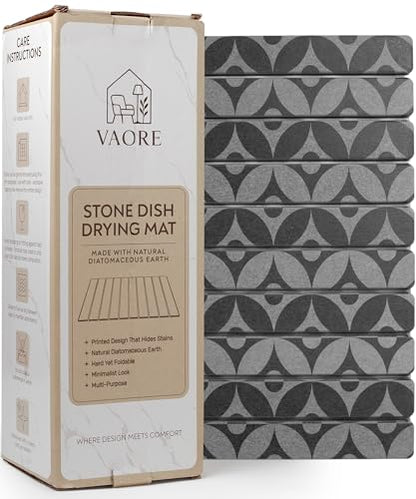 Large Stone Drying Mat for Kitchen Counter, 23.6" x 15.3" Quick Dry Foldable Diatomaceous Earth Dish Drying Mat, Stain-Hiding Design, Eco-Friendly Large Sink Mat for Dishes and Utensils