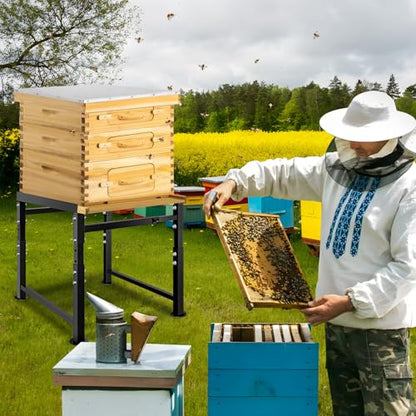 Adjustable Metal Bee Hive Stand, Sturdy Beehive Stand for 8/10 Frame Beehive Box, Easy to Assemble Bee Stand for Beekeeping with Round Base