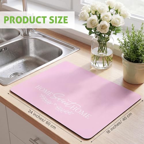 Pink Dish Drying Mat for Kitchen Counter 24 x 16 Inch Pink Kitchen Accessories Large Non Slip Absorbent Heat Resistant Coffee Bar Pad Dish Drainer Rack Mat for Countertops Sinks