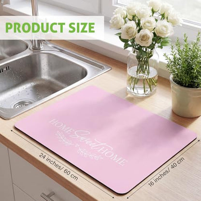 Pink Dish Drying Mat for Kitchen Counter 24 x 16 Inch Pink Kitchen Accessories Large Non Slip Absorbent Heat Resistant Coffee Bar Pad Dish Drainer Rack Mat for Countertops Sinks