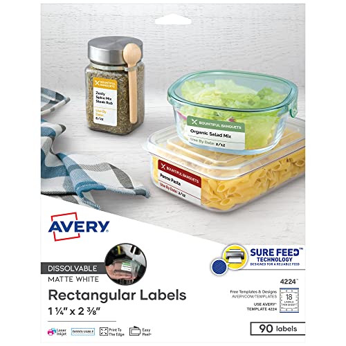 Avery Printable Dissolvable Rectangle Labels, 1-1/4" x 2-3/8", White, 90 Customizable Labels (4224) (Pack of 6) - size: One Size (Pack of 6)