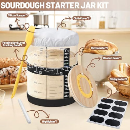 EOKPHULL Sourdough Starter Jar Kit,50 OZ Wide Mouth Sourdough Starter Jar Glass with Measurement,Sourdough Bread Baking Tools for Sourdough Lovers Beginners,Reuseble Sour Dough Home Baking Supplies