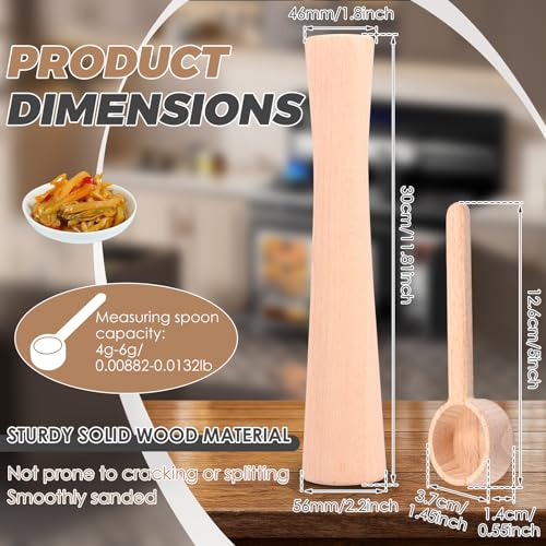 Wood Vegetable Fermentation Tamper 12 Inch Wood Pickle Pounder Sauerkraut Pounder Rod with Measuring Spoon for Fermentation Crock