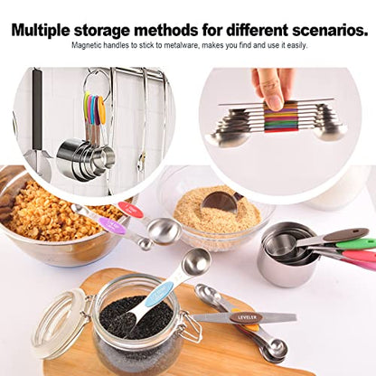 EDELIN Measuring Cups and Magnetic Measuring Spoons Set, Stainless Steel 5 Cups and 7 Spoons (Multi-colour) - color: Multi-colour