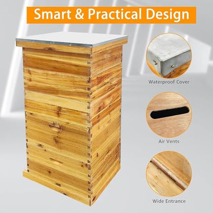 5 Layer Langstroth Beehive Dipped in 100% Beeswax Coated Bee Hive Includes 2 Deep Hive Bee Box & 3 Super Bee Hive Without Frames