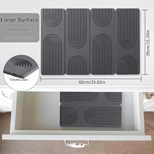 Large Stone Dish Drying Mat for Kitchen Counter,Collapsable Stone Dish Drying Mat with Diatomaceous Earth for Quick Drying-Ultra Absorbent-Eco-Friendly,Foldable -23.6"×15.7" Dark Gray Curved Grooves - color: HXDK-Dark Grey
