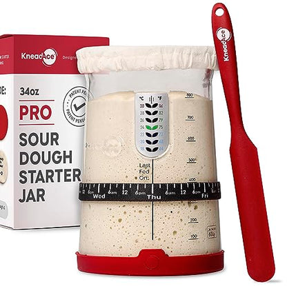 KNEADACE Pro Sourdough Bread Starter Kit - 34 oz Large Capacity Sourdough Starter Jar with 5 unique features for the perfect sour dough bread & sourdough starter kit - sourdough supplies (KA06) - size: 1 Set