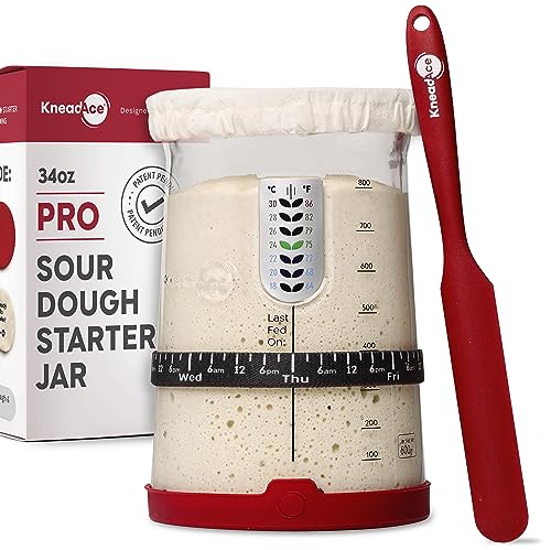 KNEADACE Pro Sourdough Bread Starter Kit - 34 oz Large Capacity Sourdough Starter Jar with 5 unique features for the perfect sour dough bread & sourdough starter kit - sourdough supplies (KA06) - size: 1 Set