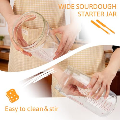 57oz Sourdough Starter Jars, Extra Large Complete Baking Kit | Sour Dough Starter Jars Includes Fermentation Cover & Aluminum Airtight Lid for Perfect Sourdough Bread (Red Set of 2) - size: Tall - Red 2 Pack