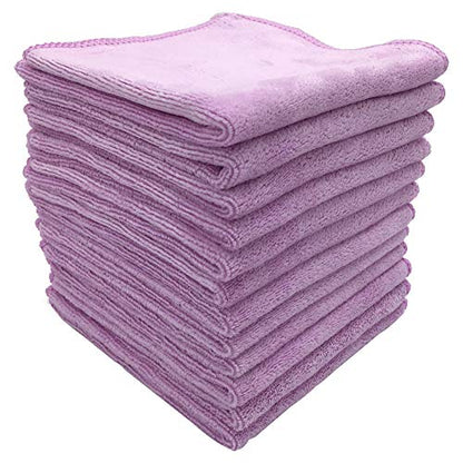 Microfiber Cleaning Cloths, Lint Free Reusable Towels for Kitchen, Glass, Windows, Mirrors, Car Detailing & Household Cleaning, Ultra Absorbent Quick Dry Cleaning Rags, 12" x 12", Purple - color: Purple