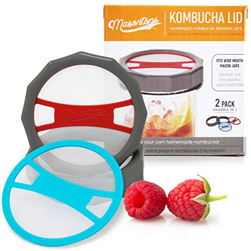 Masontops Kombucha Lid - Home Brewing Mason Jar Supplies - Live Organic Kombucha Making Starter Kit - Scoby Not Included 2-Pack - size: Kombucha Lids 2PK
