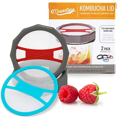 Masontops Kombucha Lid - Home Brewing Mason Jar Supplies - Live Organic Kombucha Making Starter Kit - Scoby Not Included 2-Pack - size: Kombucha Lids 2PK