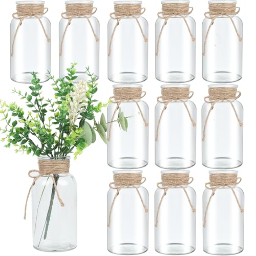 Vintage Glass Flower Vase, Farmhouse Glass Centerpiece Vases Mason Jars for Weddings, Parties & Home Decor Bulk (12, Transparent) - color: Transparent