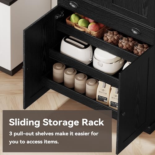 IRONCK Kitchen Pantry Cabinet 72" Height, Freestanding Cupboard with Drawer, Sliding Storage Rack, and 6 Hanging Shelves for Dining Room, Laundry, Living Room, Black - color: Black
