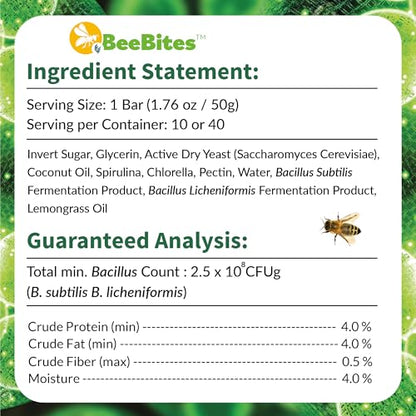 BeeBites: SuperFood for Healthy Hives - Honey Bee Fondant with Spirulina and Chlorella - Probiotics Powered by Algae - Best Food for Queen Immunity - 10 Bars (50g Each) - size: 1 Count (Pack of 10)