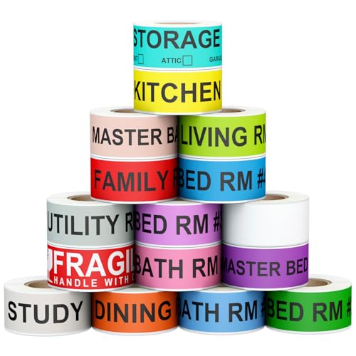 960 Count Color Coding Moving Stickers with 14 Different Living Space Labels, Fragile Warning Stickers & Blank White Labels, Removable Packing Storage Box Labels for Household Moving Organizing - color: Mov-960 Pcs-16 Rolls