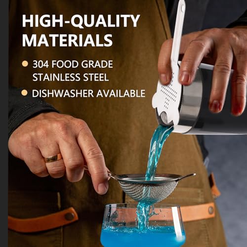Cocktail Strainer-Stainless Steel Bar Tools Bartender Cocktail Strainer Set:Hawthorne Strainer,Julep Strainer and Conical Fine Mesh Strainer (Silver) - color: Silver
